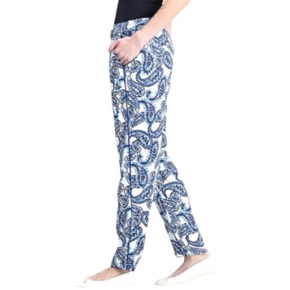 Lauren By Ralph Lauren NWOT! Womens Drawstring Blue Paisley Print Pants